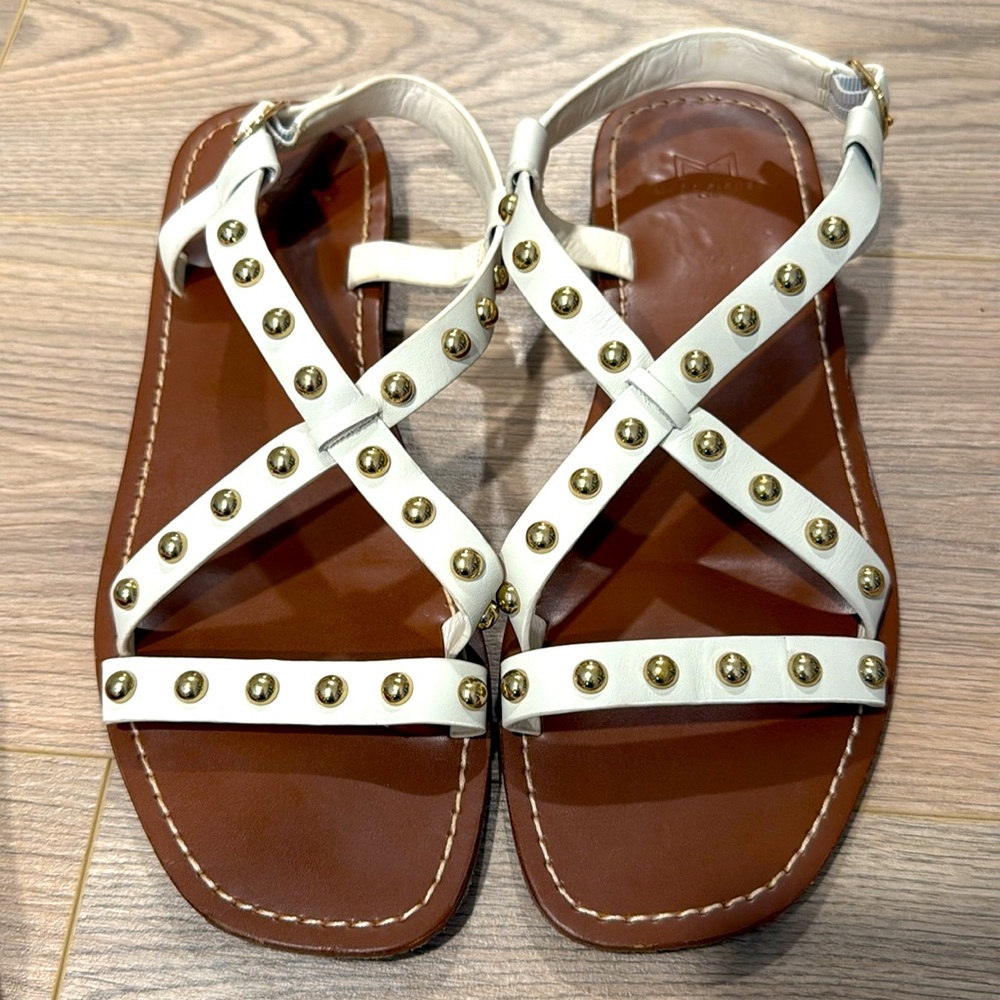 Marc Fisher White/Gold Studded Sandals